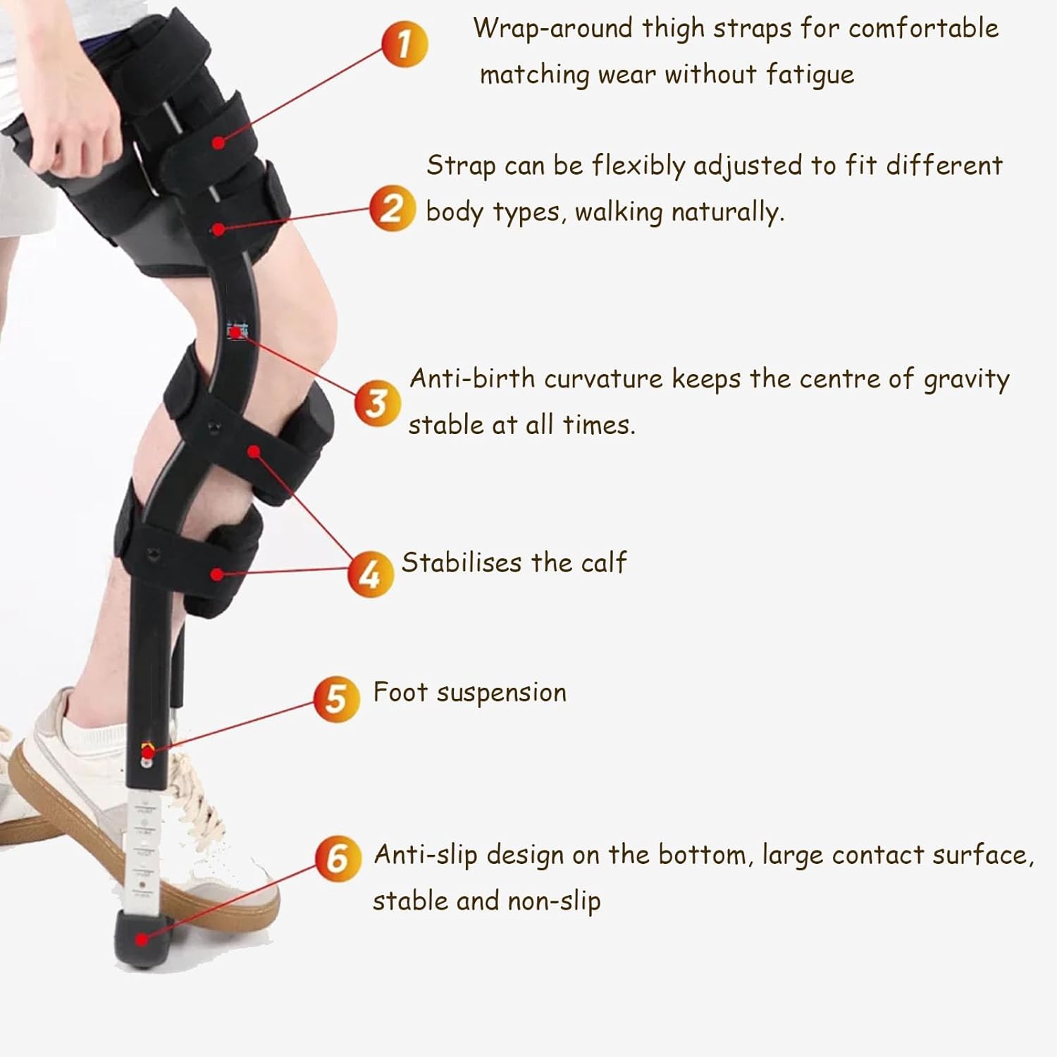 ハンズフリー松葉杖、片足伸縮式ハンズフリー松葉杖、滑り止め膝用